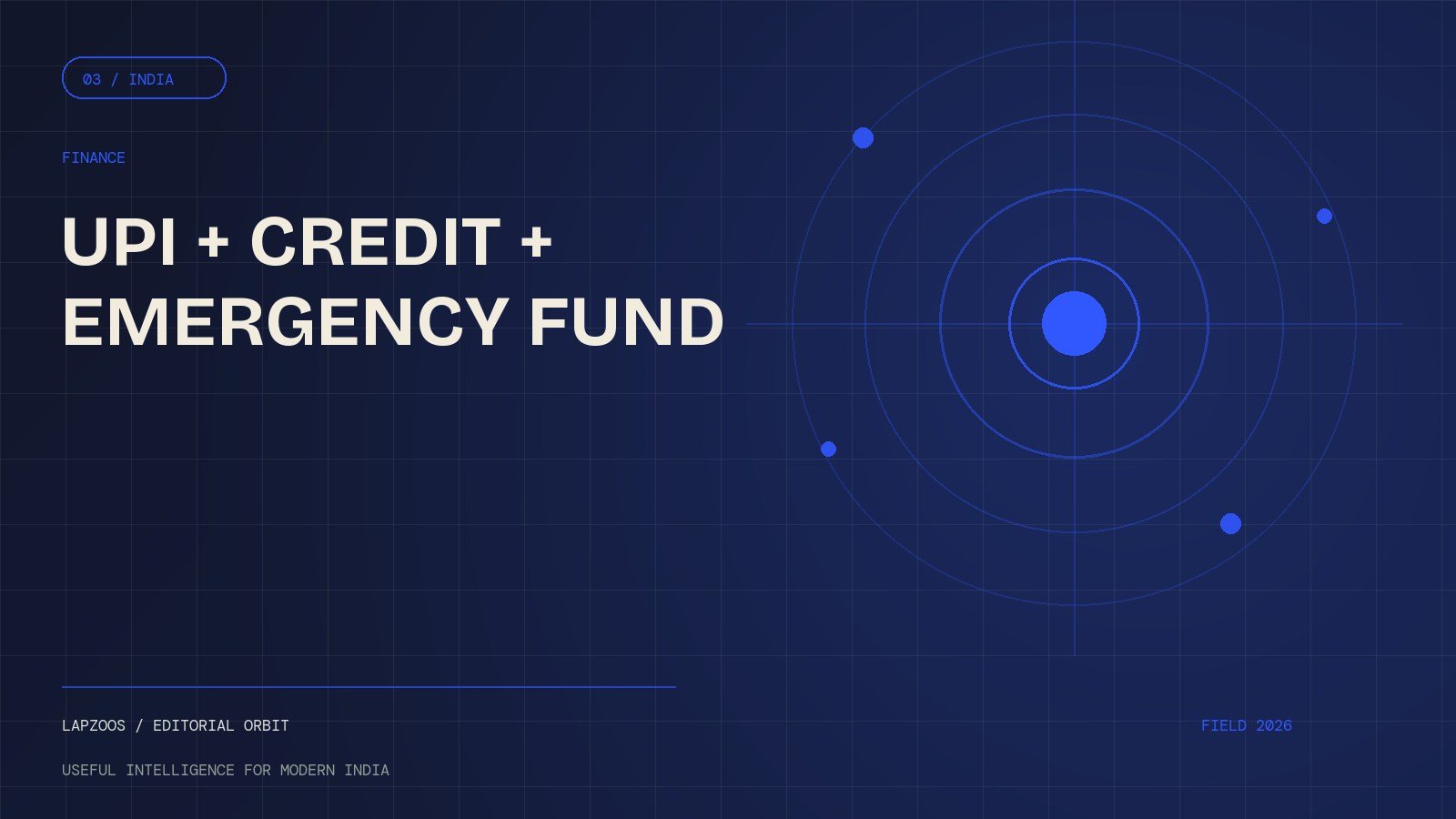 Abstract Indian personal finance system with UPI, credit and emergency-fund signals